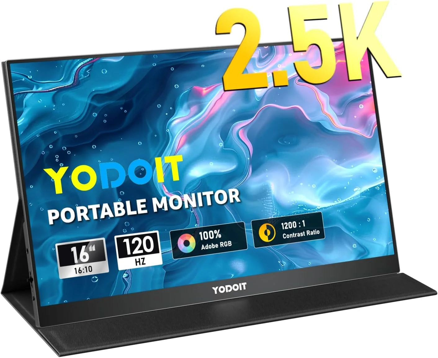 مانیتور قابل حمل 16 اینچی Yodoit با کیفیت 2.5K QHD، نرخ تازه‌سازی 120 هرتز، پنل IPS، رزولوشن 2560x1600 و نسبت تصویر 16:10، دارای پورت USB Type-C و بلندگوهای داخلی با پوشش هوشمند. سازگار با کامپیوترهای شخصی، لپ‌تاپ‌ها، مک‌بوک‌ها و ایکس‌باکس.