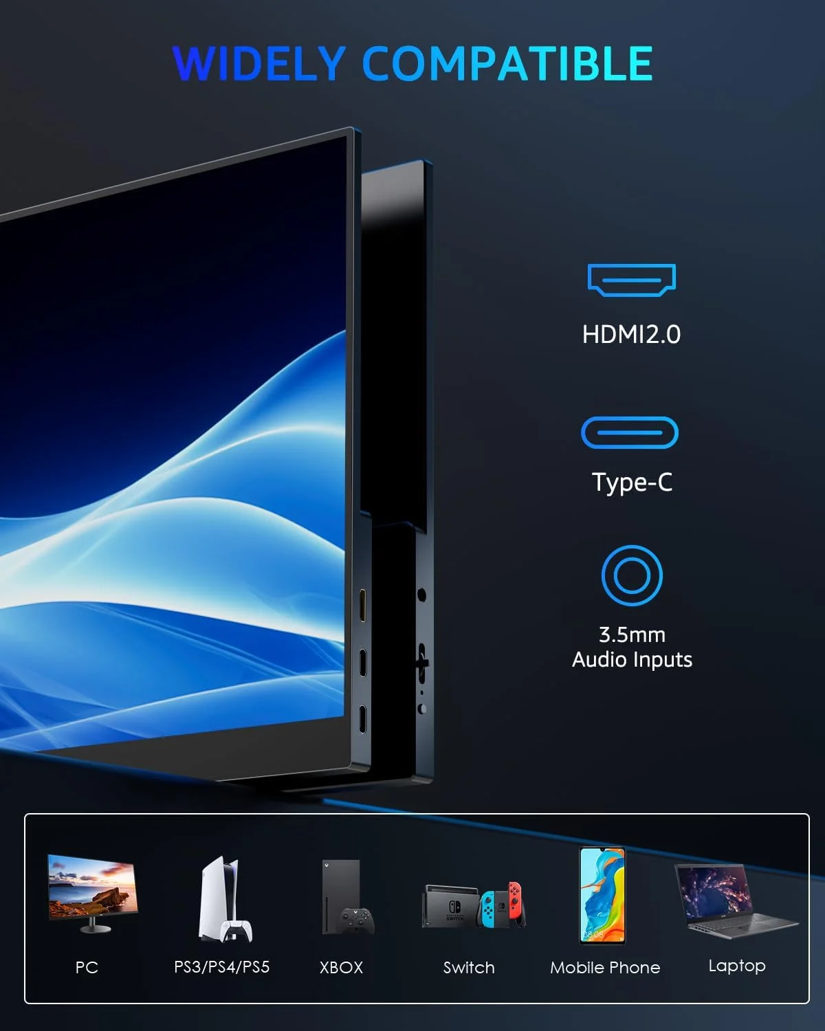 مانیتور قابل حمل 16 اینچی Yodoit با کیفیت 2.5K QHD، نرخ تازه‌سازی 120 هرتز، پنل IPS، رزولوشن 2560x1600 و نسبت تصویر 16:10، دارای پورت USB Type-C و بلندگوهای داخلی با پوشش هوشمند. سازگار با کامپیوترهای شخصی، لپ‌تاپ‌ها، مک‌بوک‌ها و ایکس‌باکس.