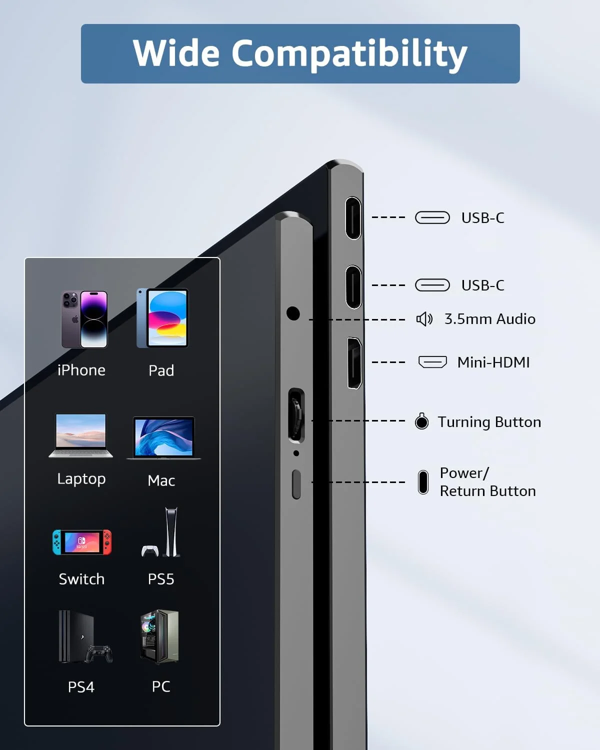 مانیتور قابل حمل یودویت برای لپ تاپ، صفحه نمایش 15.6 اینچی با کیفیت FHD و رزولوشن 1920×1080