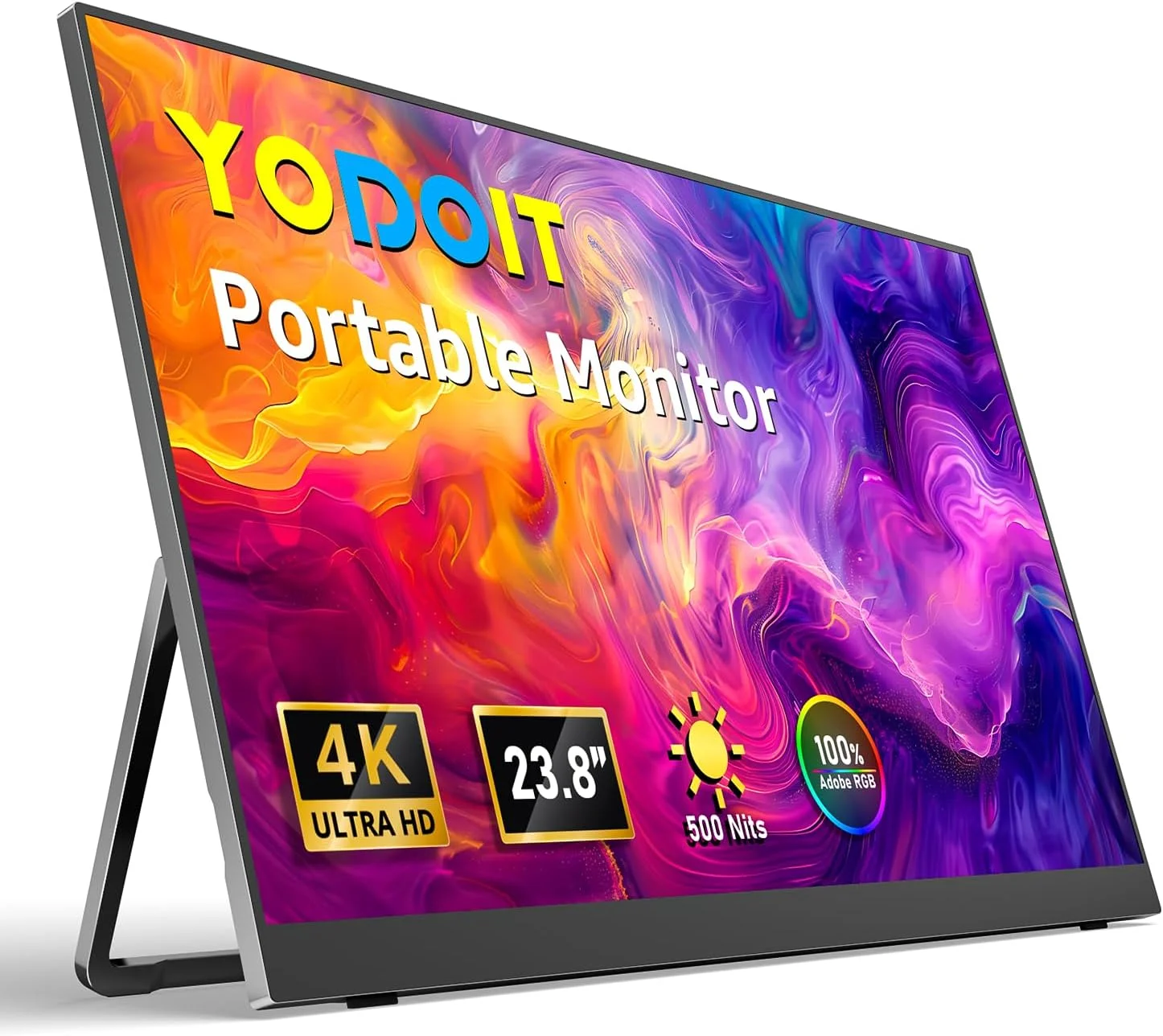 مانیتور قابل حمل Yodoit برای لپ تاپ 23.8 اینچ 4K UHD، صفحه نمایش IPS با پورت USB Type C و بلندگوهای داخلی به همراه کاور، سازگار با PC و Xbox - مشکی