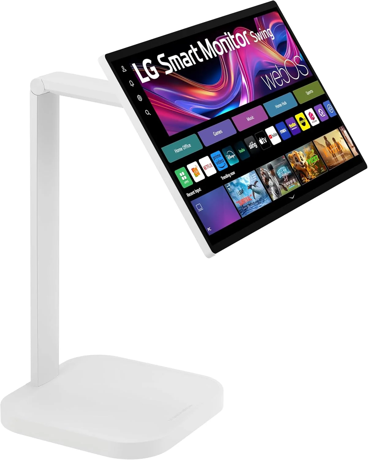 مانیتور هوشمند ال‌جی Swing مدل 32U889SA-W سایز 32 اینچ 4K UHD (3840x2160) IPS با صفحه لمسی و پایه چرخ‌دار قابل تنظیم، HDR10، webOS، بلندگوی داخلی، HDMI، USB Type-C، قابلیت چرخش/تنظیم ارتفاع/شیب/چرخش، سفید