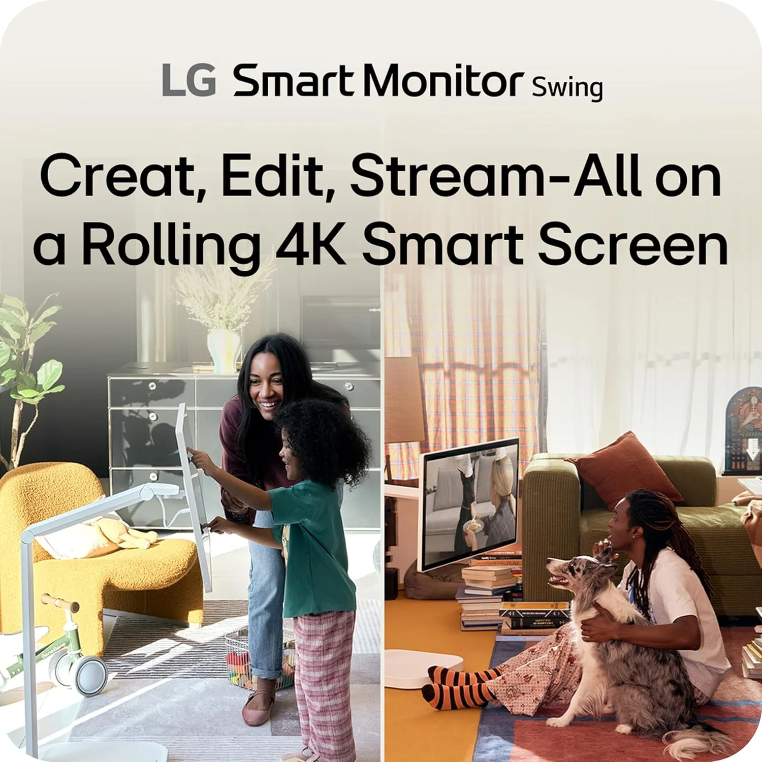 مانیتور هوشمند ال‌جی Swing مدل 32U889SA-W سایز 32 اینچ 4K UHD (3840x2160) IPS با صفحه لمسی و پایه چرخ‌دار قابل تنظیم، HDR10، webOS، بلندگوی داخلی، HDMI، USB Type-C، قابلیت چرخش/تنظیم ارتفاع/شیب/چرخش، سفید