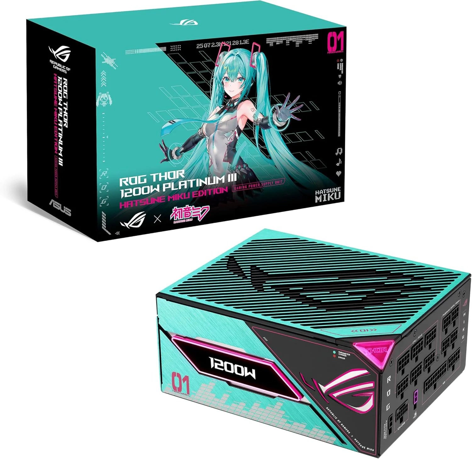 منبع تغذیه ایسوس ROG Thor 1200W Platinum III Hatsune Miku Edition (دارای گواهینامه 80 Plus Platinum، ATX 3.1، PCIE 5.1، GaN MOSFET، IVS اول GPU، نمایشگر OLED مغناطیسی، حالت توربو، 10 سال)