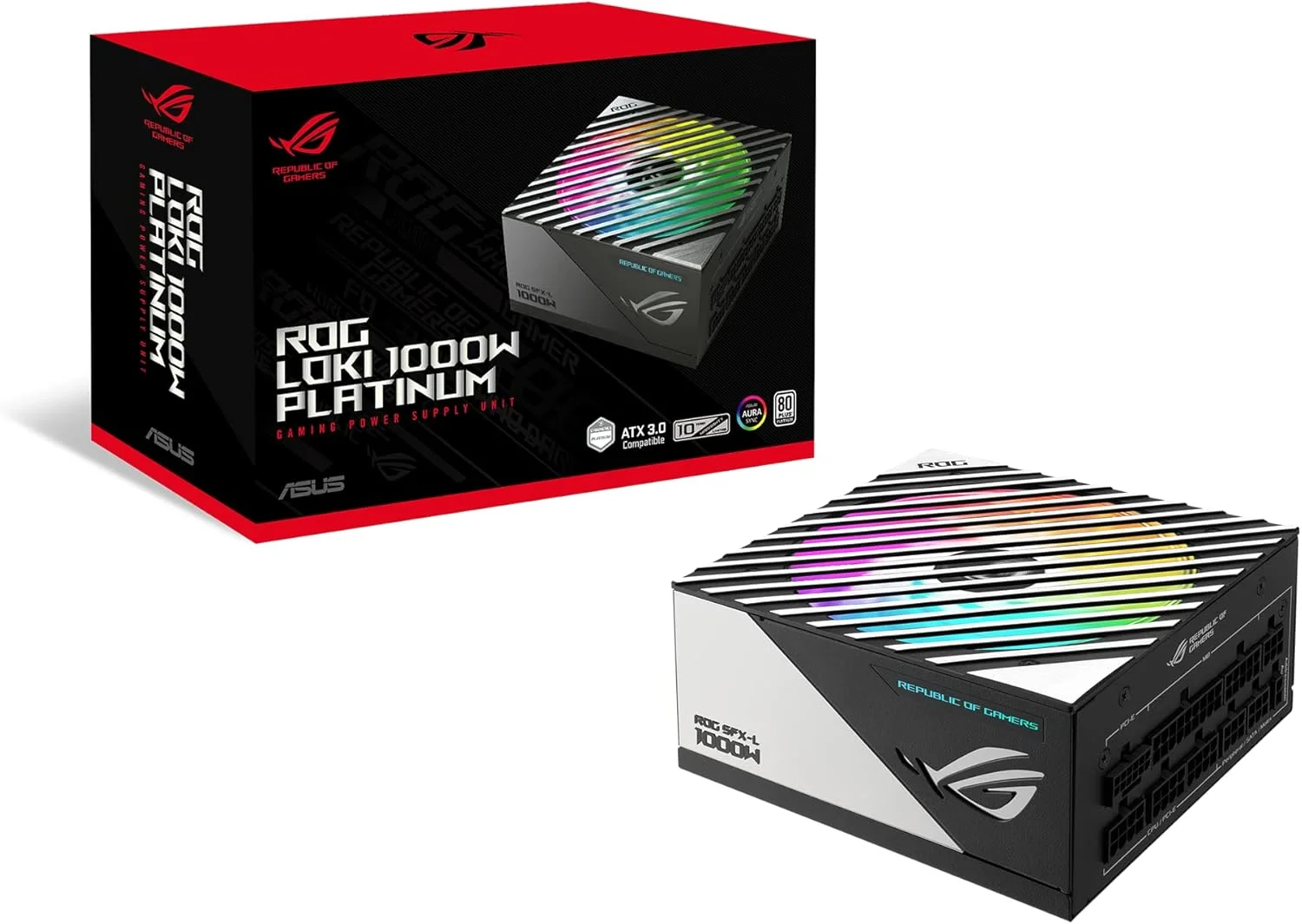 منبع تغذیه کامپیوتر ایسوس ROG Loki SFX-L 1000W پلاتینیوم (کاملاً ماژولار، 80+ پلاتینیوم، فن 120 میلی‌متری PWM ARGB، Aura Sync، سازگار با ATX 3.0، آماده PCIe 5.0، 10 سال)
