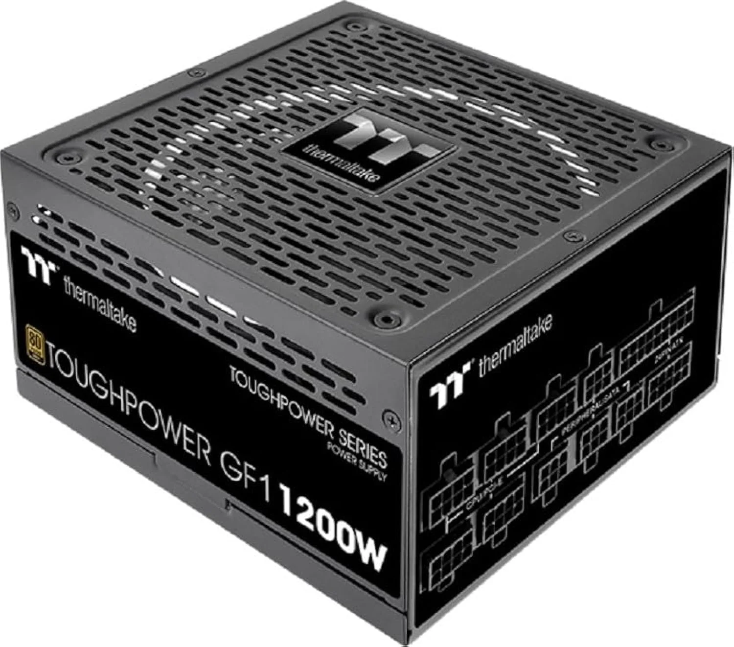 منبع تغذیه 1200 واتی Thermaltake Toughpower GF1، کاملاً ماژولار، 80 پلاس گلد، PSU، تک ریل، 100 آمپر، فن 140 میلی متری، ATX - مشکی