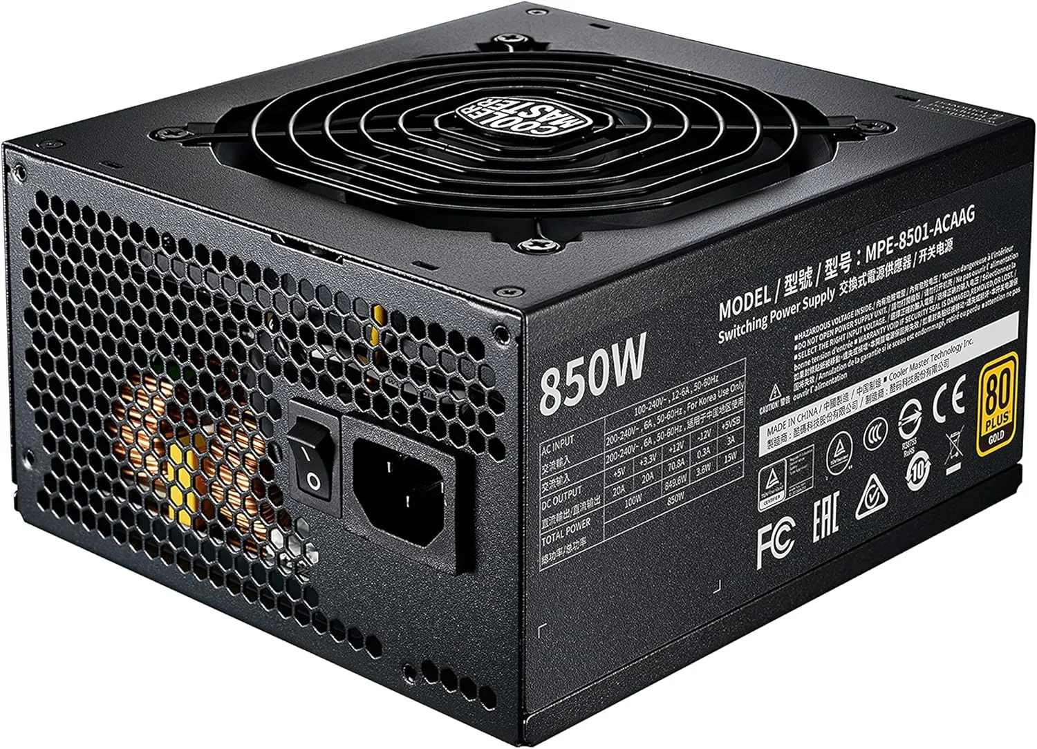 منبع تغذیه کامپیوتر کولر مستر MWE Gold 850 V2 مدل Full Modular با توان 850 وات، 24 پین، ATX، مشکی - تصویر 2 منبع تغذیه کامپیوتر کولر مستر MWE Gold 850 V2 مدل Full Modular با توان 850 وات، 24 پین، ATX، مشکی - تصویر 2