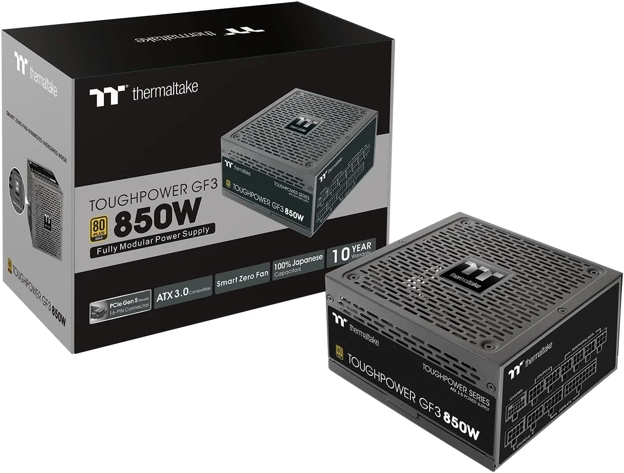 منبع تغذیه کامپیوتر ترمالتیک Toughpower GF3 Gold، تمام ماژولار، نسخه TT Premium، حداکثر ظرفیت 850 وات، 80 PLUS Gold، فن فوق العاده بی صدا 135 میلی متری هوشمند Zero، PCIe Gen 5.0 & ATX 3.0 - مشکی منبع تغذیه کامپیوتر ترمالتیک Toughpower GF3 Gold، تمام ماژولار، نسخه TT Premium، حداکثر ظرفیت 850 وات، 80 PLUS Gold، فن فوق العاده بی صدا 135 میلی متری هوشمند Zero، PCIe Gen 5.0 & ATX 3.0 - مشکی