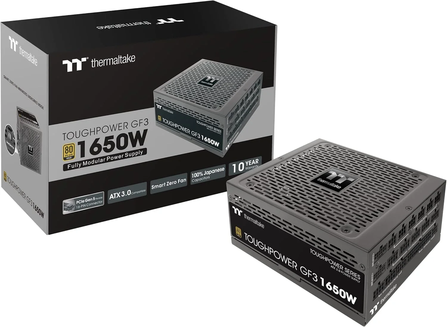 منبع تغذیه کامپیوتر ترمالتیک Toughpower GF3 1650W 80+ Gold فول ماژولار - آماده برای SLI/Crossfire استاندارد ATX 3.0، شامل کانکتور PCIe Gen.5 12VHPWR - مشکی، 1650 وات منبع تغذیه کامپیوتر ترمالتیک Toughpower GF3 1650W 80+ Gold فول ماژولار - آماده برای SLI/Crossfire استاندارد ATX 3.0، شامل کانکتور PCIe Gen.5 12VHPWR - مشکی، 1650 وات