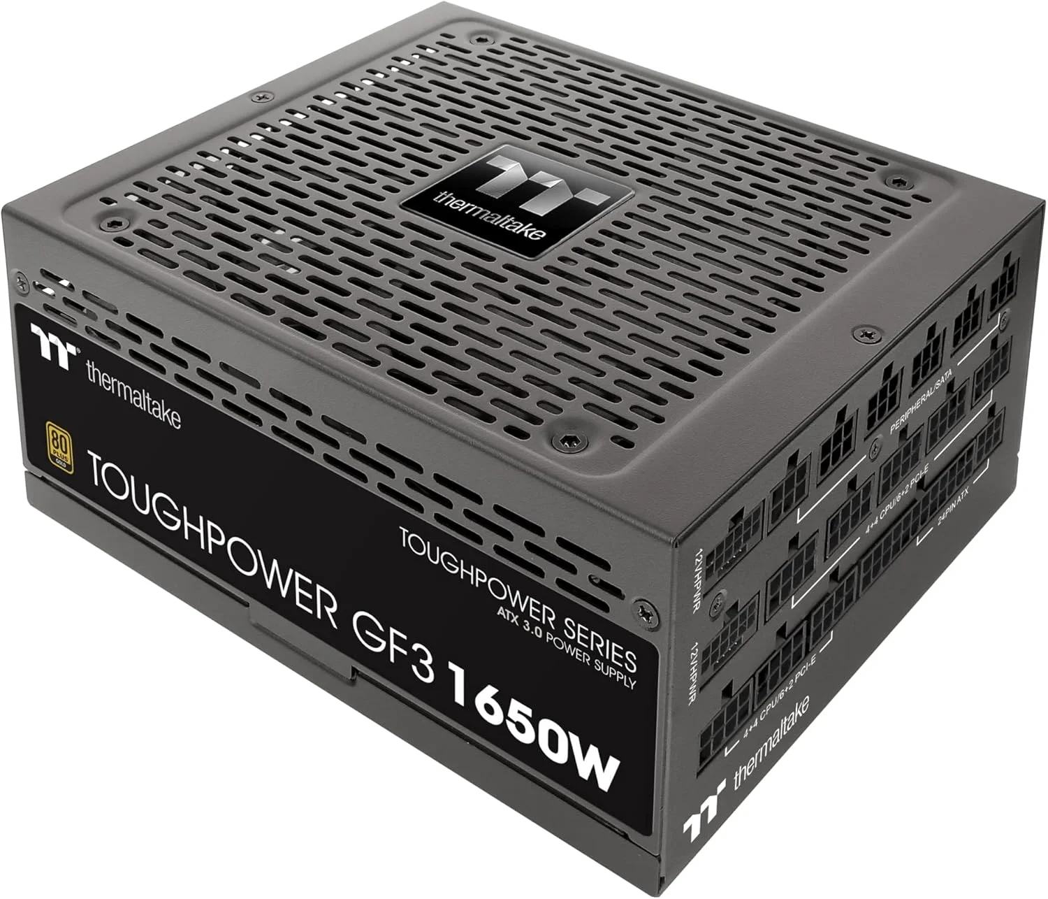 منبع تغذیه کامپیوتر ترمالتیک Toughpower GF3 1650W 80+ Gold فول ماژولار - آماده برای SLI/Crossfire استاندارد ATX 3.0، شامل کانکتور PCIe Gen.5 12VHPWR - مشکی، 1650 وات - تصویر 2