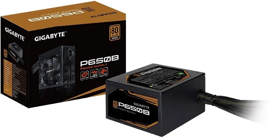 منبع تغذیه گیگابایت P650B 80 Plus Bronze 650W، فن HYB کم صدا، محافظت فعال از توان، مدل GP-P650B