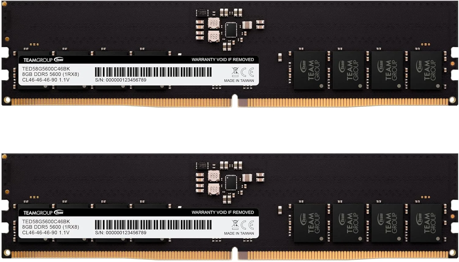 کیت ۱۶ گیگابایتی (۲x۸ گیگابایت) TEAMGROUP Elite DDR5 5600Mhz PC5-44800 CL46 Non-ECC Unbuffered UDIMM 288 Pin رم کامپیوتر رومیزی، سازگار با Intel و AMD مدل TED516G5600C46DC01
