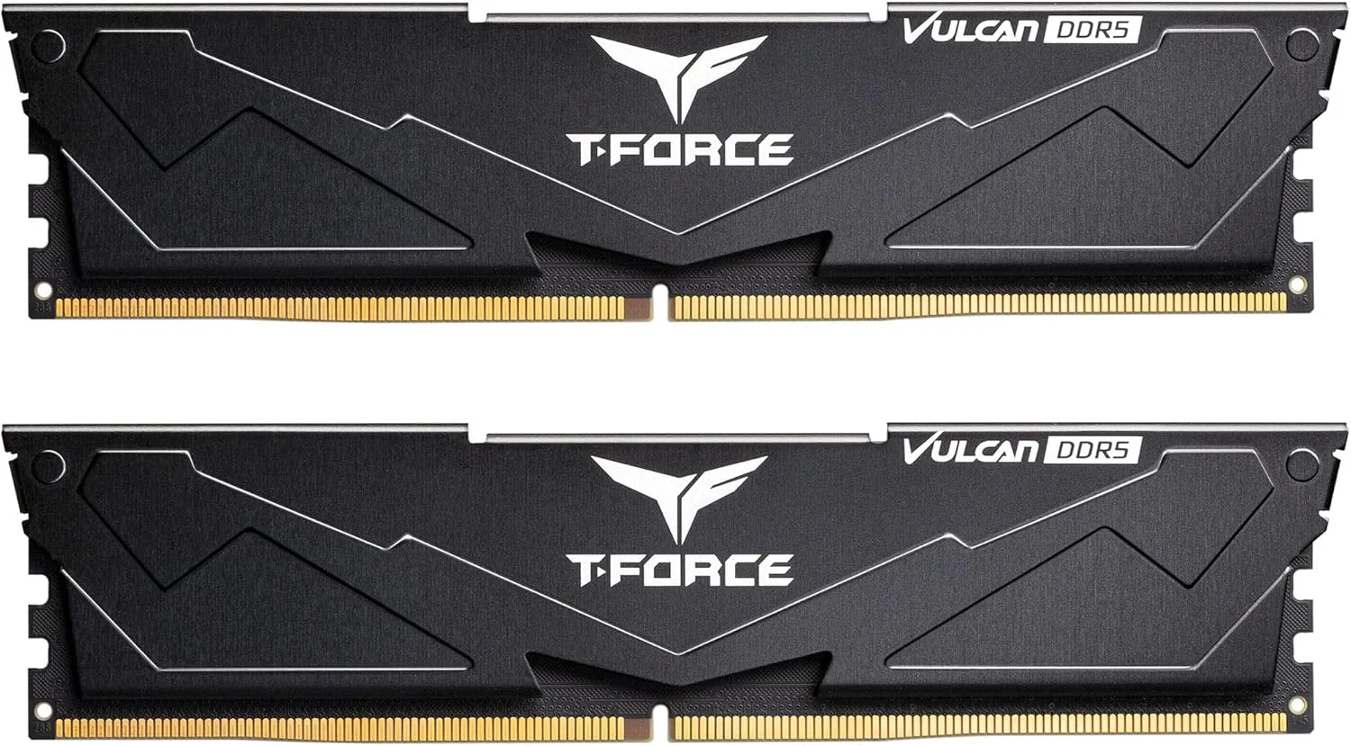 رم دسکتاپ TEAMGROUP T-Force Vulcan DDR5 با ظرفیت 32 گیگابایت (2x16GB) و فرکانس 6400 مگاهرتز (PC5-51200) CL32 (مشکی) سازگار با چیپست های سری 600 و 700 و XMP 3.0 - مدل FLBD532G6400HC32ADC01