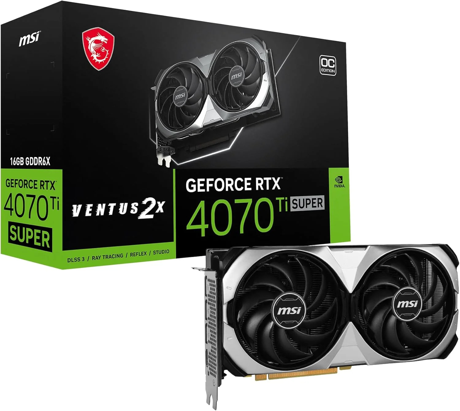 کارت گرافیک MSI Gaming RTX 4070 Ti Super 16G Ventus 2X OC (NVIDIA RTX 4070 Ti Super، 256-Bit، فرکانس افزایشی: 2655 مگاهرتز، 16 گیگابایت GDRR6X 21 گیگابیت بر ثانیه، HDMI/DP، معماری Ada Lovelace) کارت گرافیک MSI Gaming RTX 4070 Ti Super 16G Ventus 2X OC (NVIDIA RTX 4070 Ti Super، 256-Bit، فرکانس افزایشی: 2655 مگاهرتز، 16 گیگابایت GDRR6X 21 گیگابیت بر ثانیه، HDMI/DP، معماری Ada Lovelace)