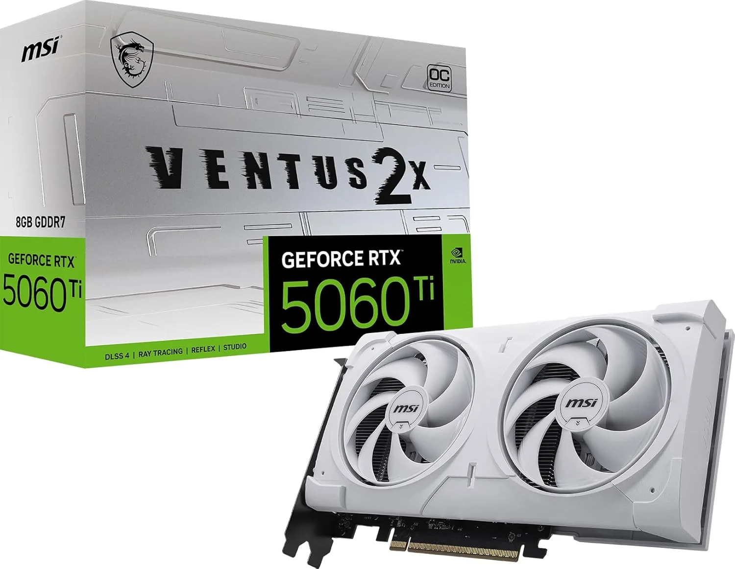 کارت گرافیک MSI Gaming RTX 5060 Ti 8G Ventus 2X OC سفید (8 گیگابایت GDDR7، معماری NVIDIA Blackwell، درگاه DisplayPort x3 2.1a، HDMI 2.1b) کارت گرافیک MSI Gaming RTX 5060 Ti 8G Ventus 2X OC سفید (8 گیگابایت GDDR7، معماری NVIDIA Blackwell، درگاه DisplayPort x3 2.1a، HDMI 2.1b)