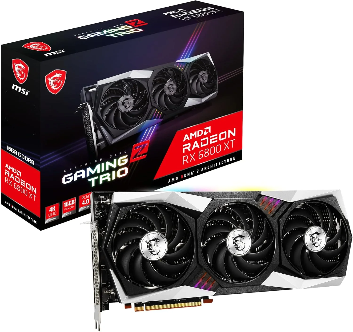 کارت گرافیک MSI Gaming AMD Radeon RX 6800 XT با 16 گیگابایت حافظه GDDR6، رابط 256 بیتی HDMI/DP، فرکانس افزایشی 2310 مگاهرتز و معماری RDNA 2 OC (مدل RX 6800 XT Gaming Z Trio 16G) کارت گرافیک MSI Gaming AMD Radeon RX 6800 XT با 16 گیگابایت حافظه GDDR6، رابط 256 بیتی HDMI/DP، فرکانس افزایشی 2310 مگاهرتز و معماری RDNA 2 OC (مدل RX 6800 XT Gaming Z Trio 16G)