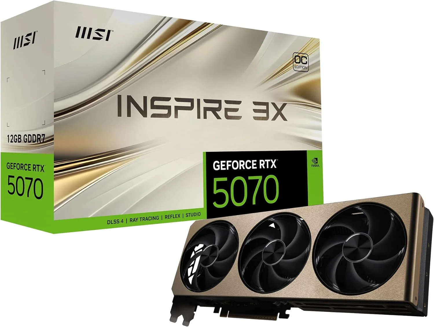 کارت گرافیک ام اس آی گیمینگ RTX 5070 12G Inspire 3X OC (12 گیگابایت GDDR7، 192-بیت، عملکرد فوق العاده: 2557 مگاهرتز، DisplayPort x 3 2.1a، HDMI 2.1b، معماری NVIDIA Blackwell) کارت گرافیک ام اس آی گیمینگ RTX 5070 12G Inspire 3X OC (12 گیگابایت GDDR7، 192-بیت، عملکرد فوق العاده: 2557 مگاهرتز، DisplayPort x 3 2.1a، HDMI 2.1b، معماری NVIDIA Blackwell)