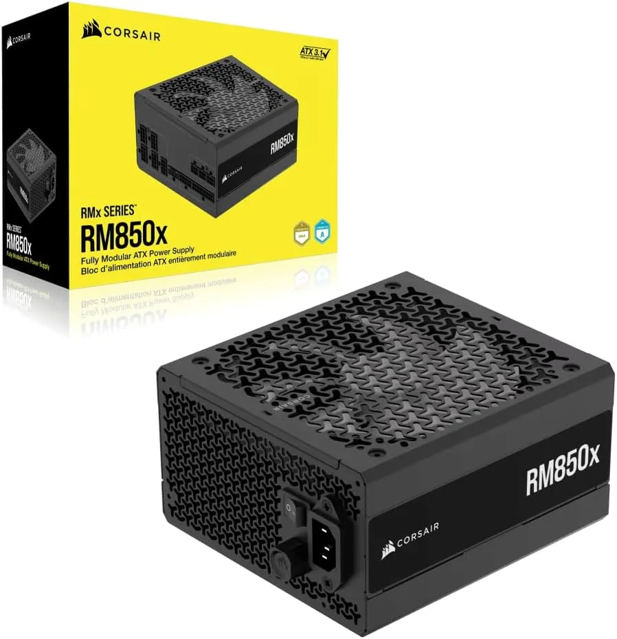 منبع تغذیه 850 واتی کرسیر RM850x کاملاً ماژولار ATX با نویز کم – سازگار با ATX 3.1 – پشتیبانی از PCIe 5.1 – راندمان طلایی Cybenetics – اتصال 12V-2x6 بومی – مشکی