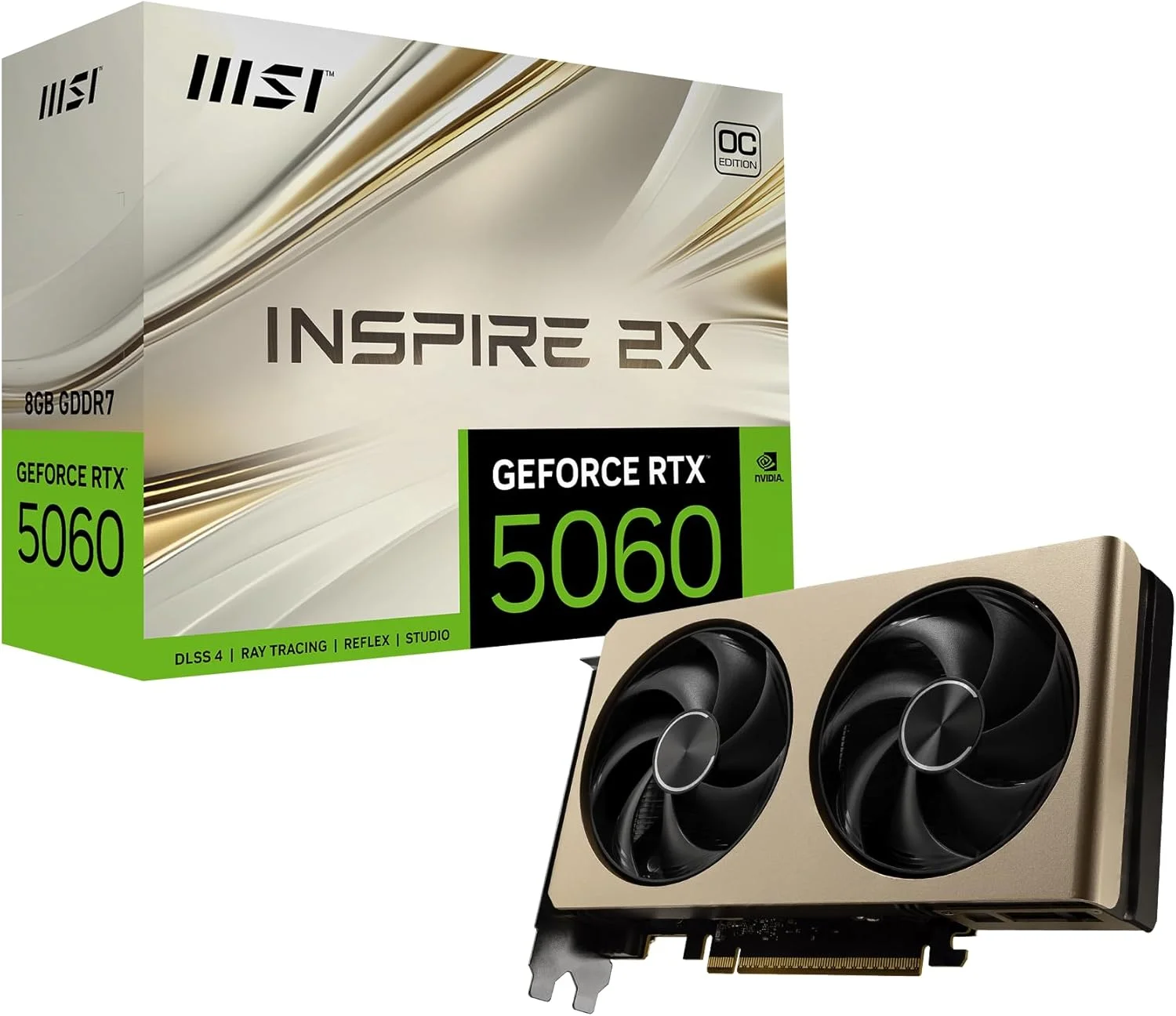 کارت گرافیک MSI GeForce RTX 5060 8G INSPIRE 2X OC - حافظه 8 گیگابایت GDDR7 (28Gbps/128-bit)، PCIe 5.0 - HDMI 2.1b، 3 پورت DisplayPort 2.1b کارت گرافیک MSI GeForce RTX 5060 8G INSPIRE 2X OC - حافظه 8 گیگابایت GDDR7 (28Gbps/128-bit)، PCIe 5.0 - HDMI 2.1b، 3 پورت DisplayPort 2.1b