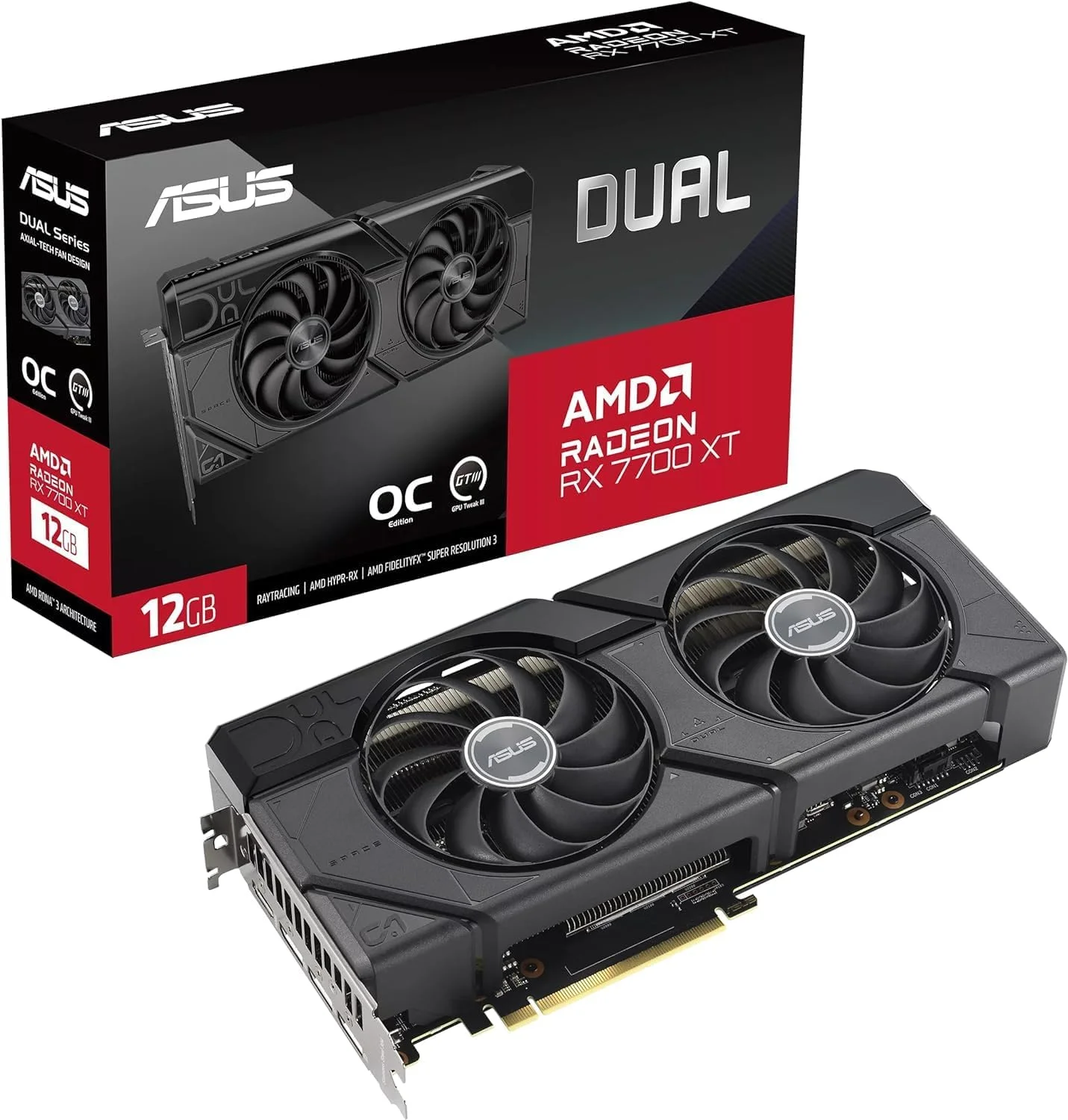 ASUS Dual RX7700XT O12G GDDR6X (PCIe 4.0، 12GB GDDR6X، HDMI 2.1، DisplayPort 2.1)