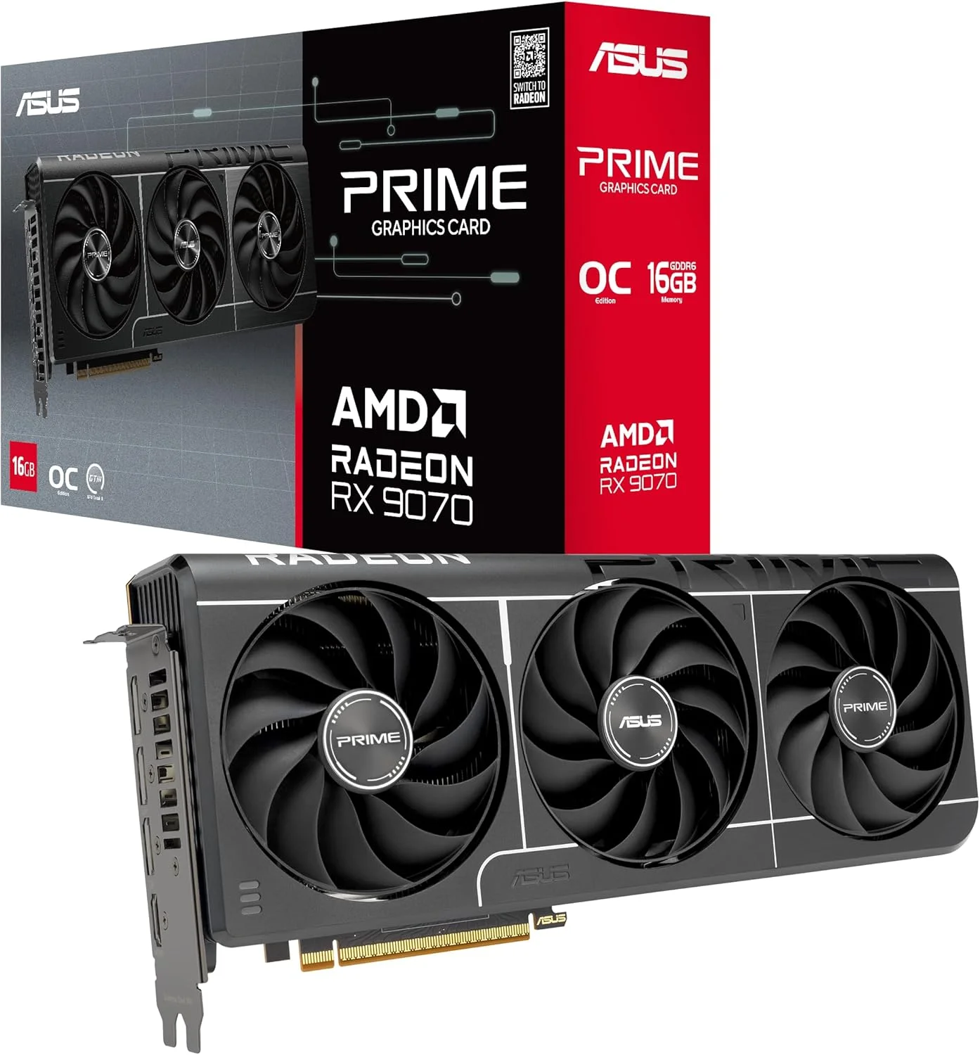 کارت گرافیک ایسوس Prime Radeon™ RX 9070 OC Edition (PCIe 5.0, HDMI/DP 2.1، طراحی 2.5 اسلات، فن های Axial-tech، بلبرینگ های دوگانه، بایوس دوگانه، ASUS GPU Guard)