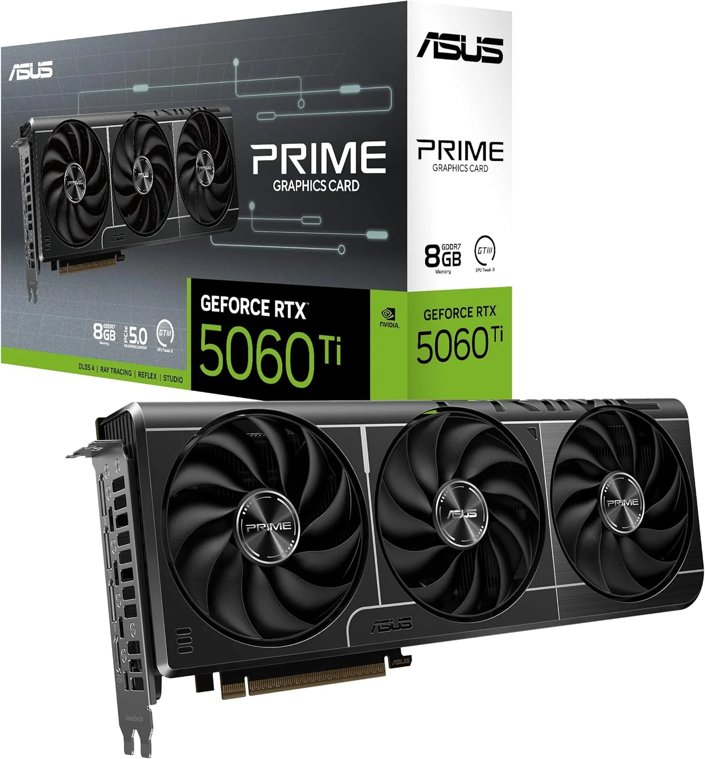 کارت گرافیک ایسوس Prime GeForce RTX™ 5060 Ti با 8 گیگابایت حافظه GDDR7 (PCIe® 5.0, 8GB GDDR7, HDMI®/DP 2.1, 2.5-اسلات, فن های Axial-tech, بایوس دوگانه)