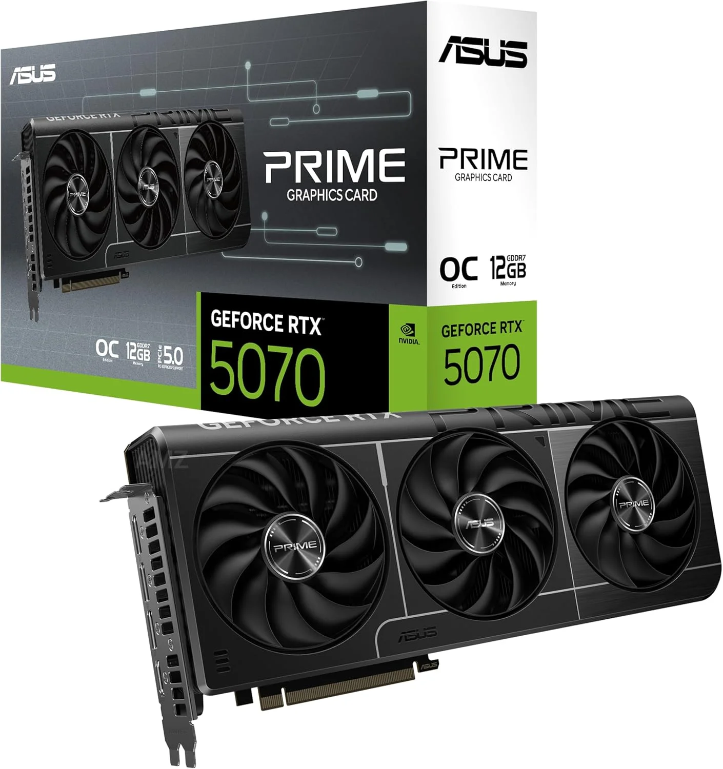 کارت گرافیک ایسوس RTX5070 PCIe 5.0 با 12 گیگابایت حافظه GDDR7 نسخه OC مدل PRIME-RTX5070-O12G