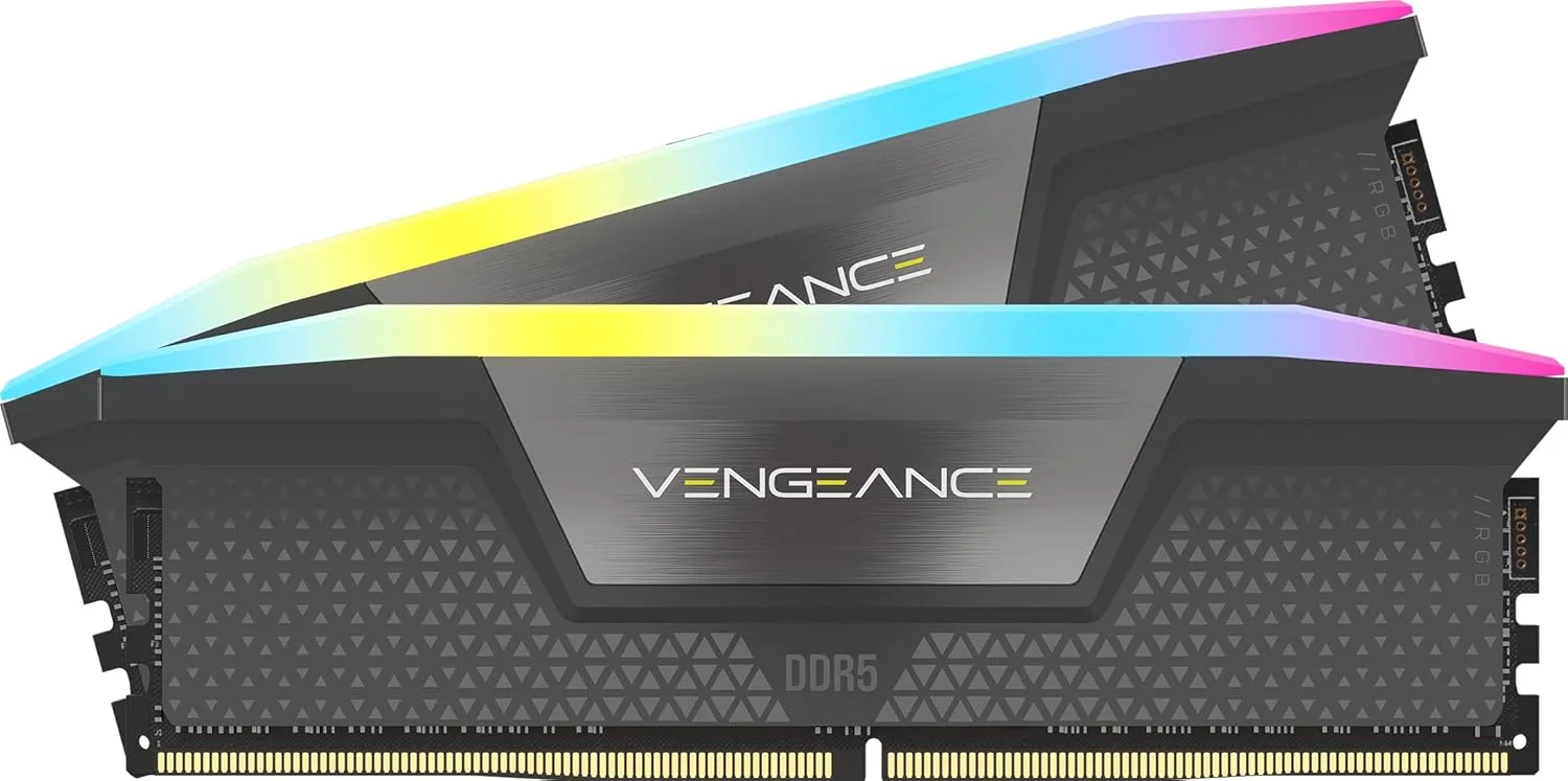 رم کامپیوتر CORSAIR VENGEANCE RGB DDR5 با ظرفیت 64 گیگابایت (2x32GB) فرکانس 6000 مگاهرتز CL28-36-36-96 ولتاژ 1.40V AMD EXPO Intel XMP 3.0 - خاکستری (CMH64GX5M2B6000Z28)