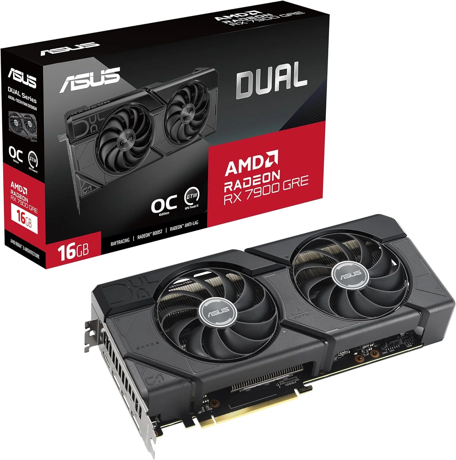 کارت گرافیک ایسوس Dual Radeon™ RX 7900 GRE OC Edition با 16 گیگابایت حافظه GDDR6 (AMD RDNA™ 3, PCIe 4.0, HDMI 2.1, DisplayPort 2.1)