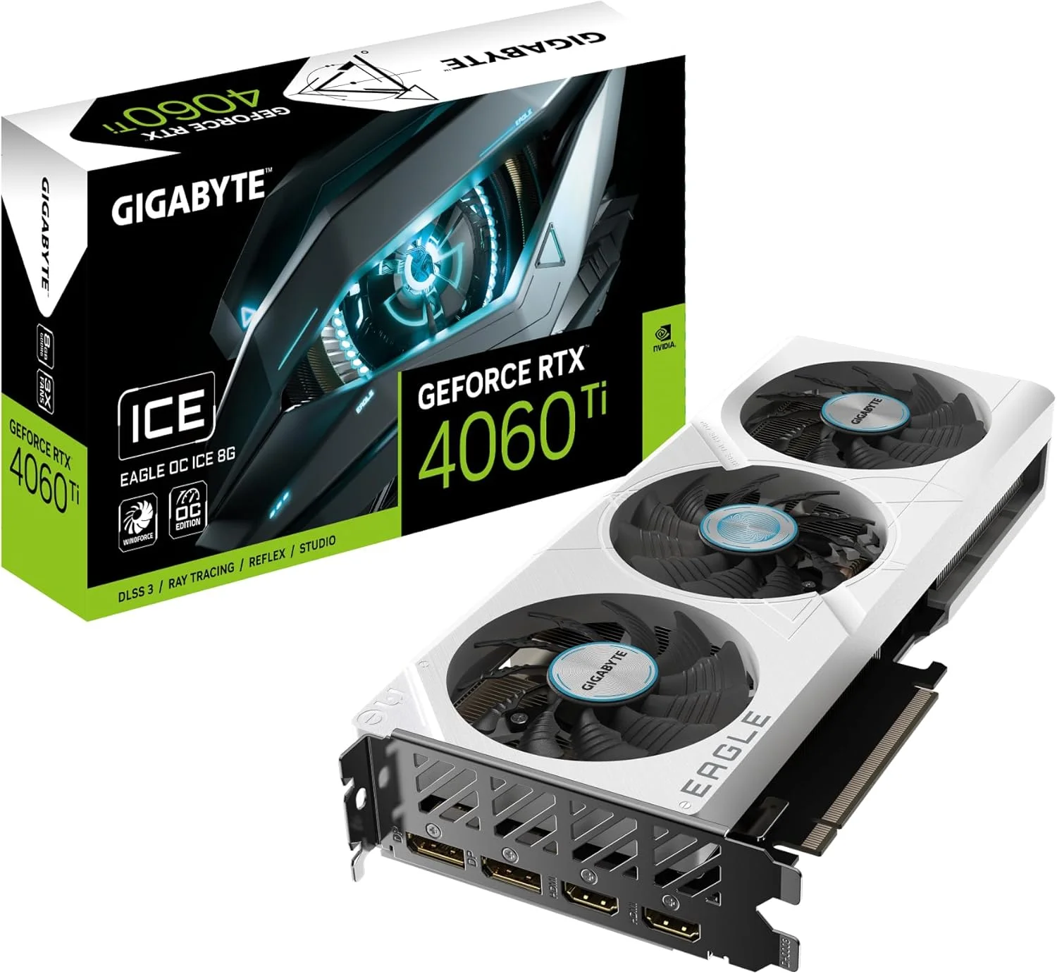 کارت گرافیک گیگابایت GeForce RTX 4060 Ti EAGLE OC ICE 8G - حافظه 8 گیگابایت GDDR6، رابط 128 بیتی، PCI-E 4.0، فرکانس هسته 2550 مگاهرتز، 2 پورت DisplayPort 1.4a، 2 پورت HDMI 2.1a، NVIDIA DLSS 3، GV-N406TEAGLEOC ICE-8GD کارت گرافیک گیگابایت GeForce RTX 4060 Ti EAGLE OC ICE 8G - حافظه 8 گیگابایت GDDR6، رابط 128 بیتی، PCI-E 4.0، فرکانس هسته 2550 مگاهرتز، 2 پورت DisplayPort 1.4a، 2 پورت HDMI 2.1a، NVIDIA DLSS 3، GV-N406TEAGLEOC ICE-8GD