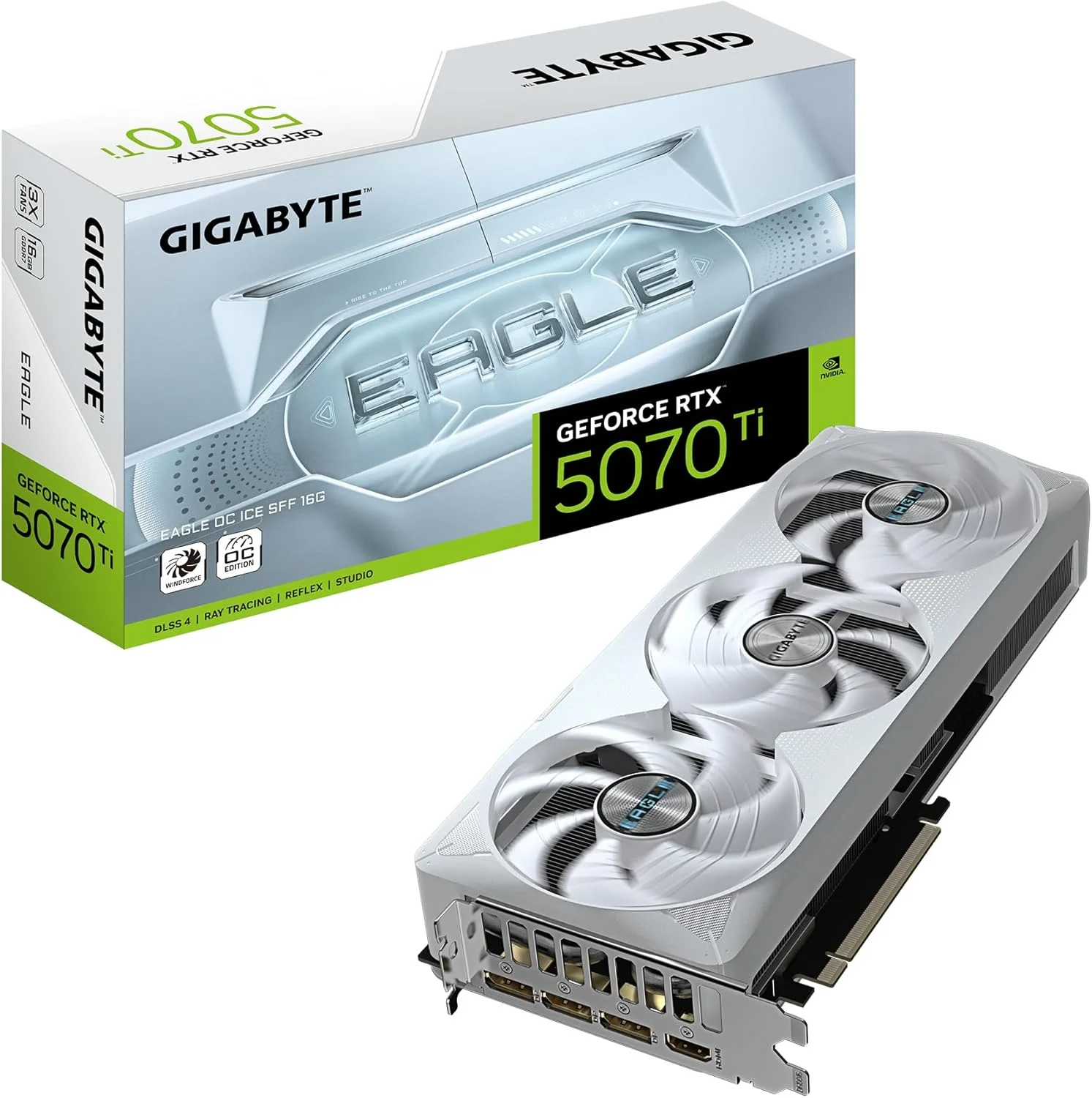 کارت گرافیک گیگابایت GeForce RTX 5070 Ti EAGLE OC ICE SFF 16G - حافظه 16GB GDDR7، رابط 256bit، PCI-E 5.0، فرکانس هسته 2542 مگاهرتز، 3 پورت DP 2.1a، 1 پورت HDMI 2.1b، NVIDIA DLSS 4، مدل GV-N507TEAGLEOC ICE-16GD کارت گرافیک گیگابایت GeForce RTX 5070 Ti EAGLE OC ICE SFF 16G - حافظه 16GB GDDR7، رابط 256bit، PCI-E 5.0، فرکانس هسته 2542 مگاهرتز، 3 پورت DP 2.1a، 1 پورت HDMI 2.1b، NVIDIA DLSS 4، مدل GV-N507TEAGLEOC ICE-16GD