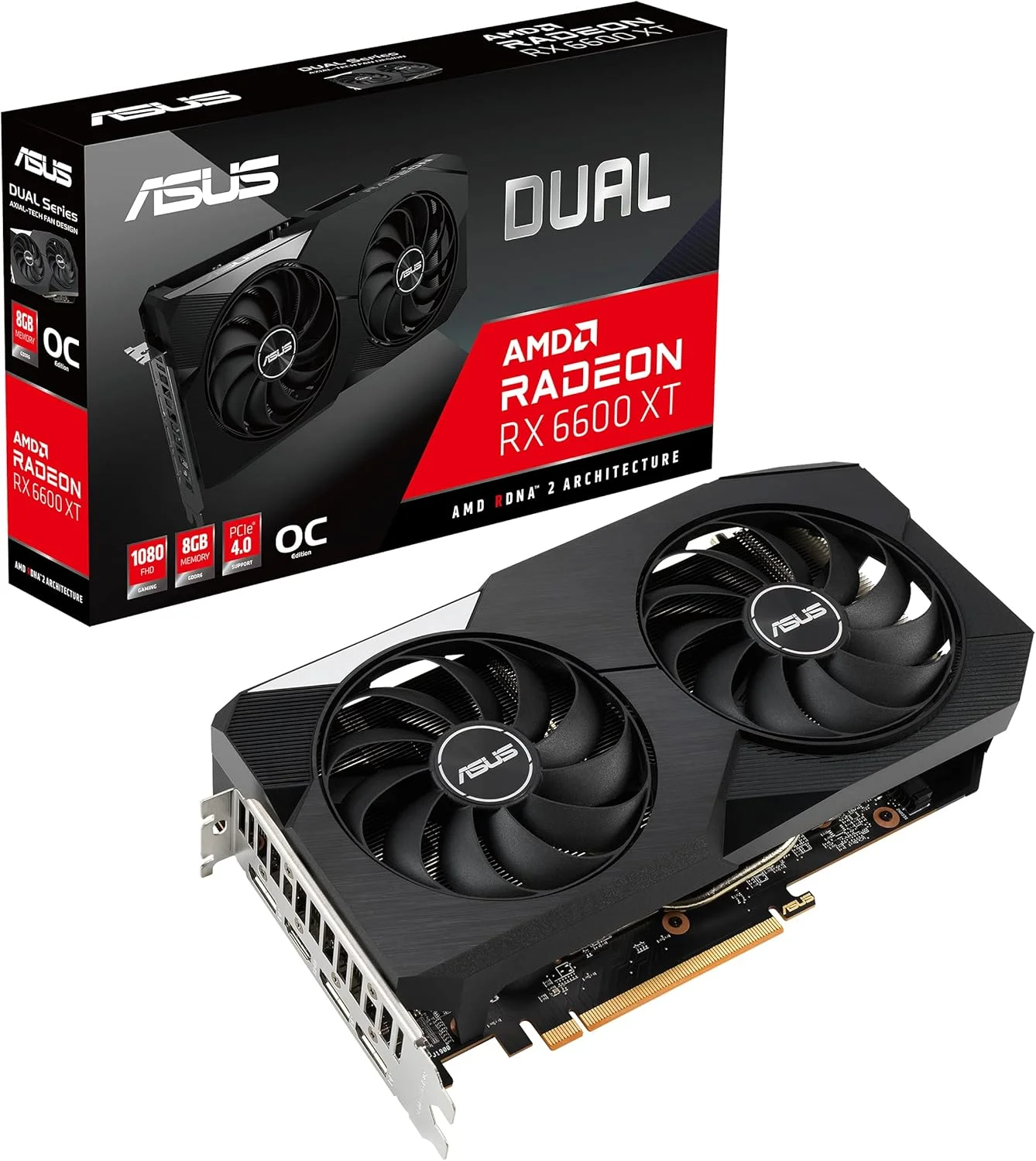 کارت گرافیک ایسوس DUAL-RX6600XT-O8G OC EDITION با 8 گیگابایت حافظه GDDR6، HDMI 2.1 و DISPLAYPORT 1، مدل 90YV0GN1-M0NA00