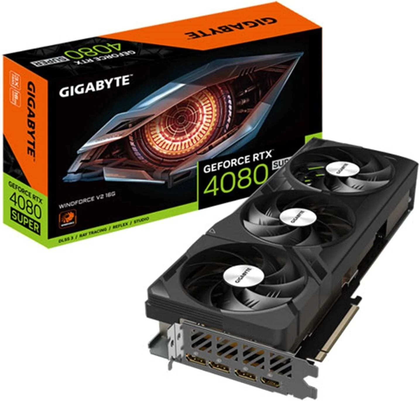 کارت گرافیک گیگابایت GeForce RTX 4080 SUPER WINDFORCE V2 - هسته 2550MHz، حافظه 16GB GDDR6X 23000MHz 256-bit، PCI-E 4.0، 3x DP 1.4، 1x HDMI 2.1a، NVIDIA DLSS 3.5، GV-N408SWF3V2-16GD کارت گرافیک گیگابایت GeForce RTX 4080 SUPER WINDFORCE V2 - هسته 2550MHz، حافظه 16GB GDDR6X 23000MHz 256-bit، PCI-E 4.0، 3x DP 1.4، 1x HDMI 2.1a، NVIDIA DLSS 3.5، GV-N408SWF3V2-16GD