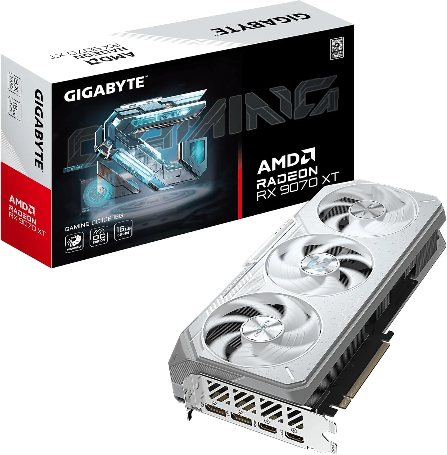 کارت گرافیک 16 گیگابایتی GIGABYTE Radeon RX 9070 XT Gaming OC Ice - حافظه 16GB GDDR6، رابط 256 بیتی، PCI-E 5.0، فرکانس هسته 3060 مگاهرتز، 2 پورت DisplayPort، 2 پورت HDMI، مدل GV-R907XGAMINGOCICE-16GD کارت گرافیک 16 گیگابایتی GIGABYTE Radeon RX 9070 XT Gaming OC Ice - حافظه 16GB GDDR6، رابط 256 بیتی، PCI-E 5.0، فرکانس هسته 3060 مگاهرتز، 2 پورت DisplayPort، 2 پورت HDMI، مدل GV-R907XGAMINGOCICE-16GD
