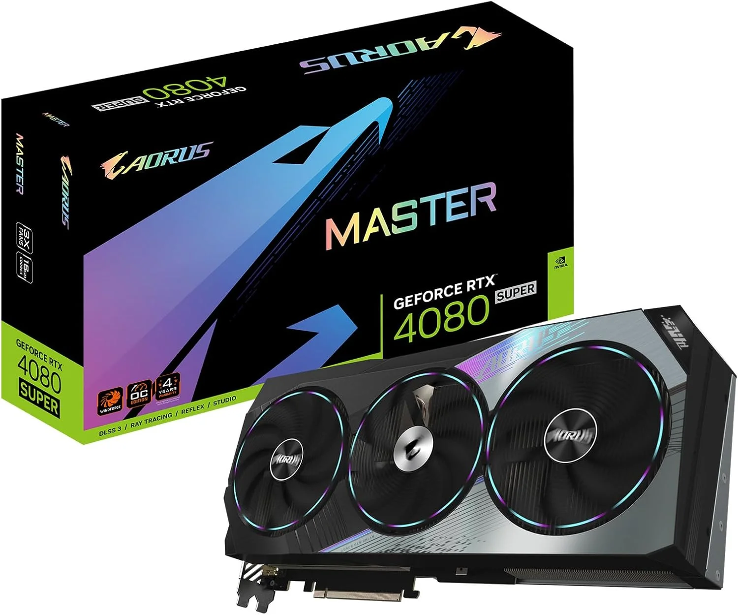 کارت گرافیک GIGABYTE AORUS GeForce RTX 4080 Super Master 16G، دارای 3 فن WINDFORCE، حافظه 16GB 256-bit GDDR6X، مدل GV-N408SAORUS M-16GD کارت گرافیک GIGABYTE AORUS GeForce RTX 4080 Super Master 16G، دارای 3 فن WINDFORCE، حافظه 16GB 256-bit GDDR6X، مدل GV-N408SAORUS M-16GD