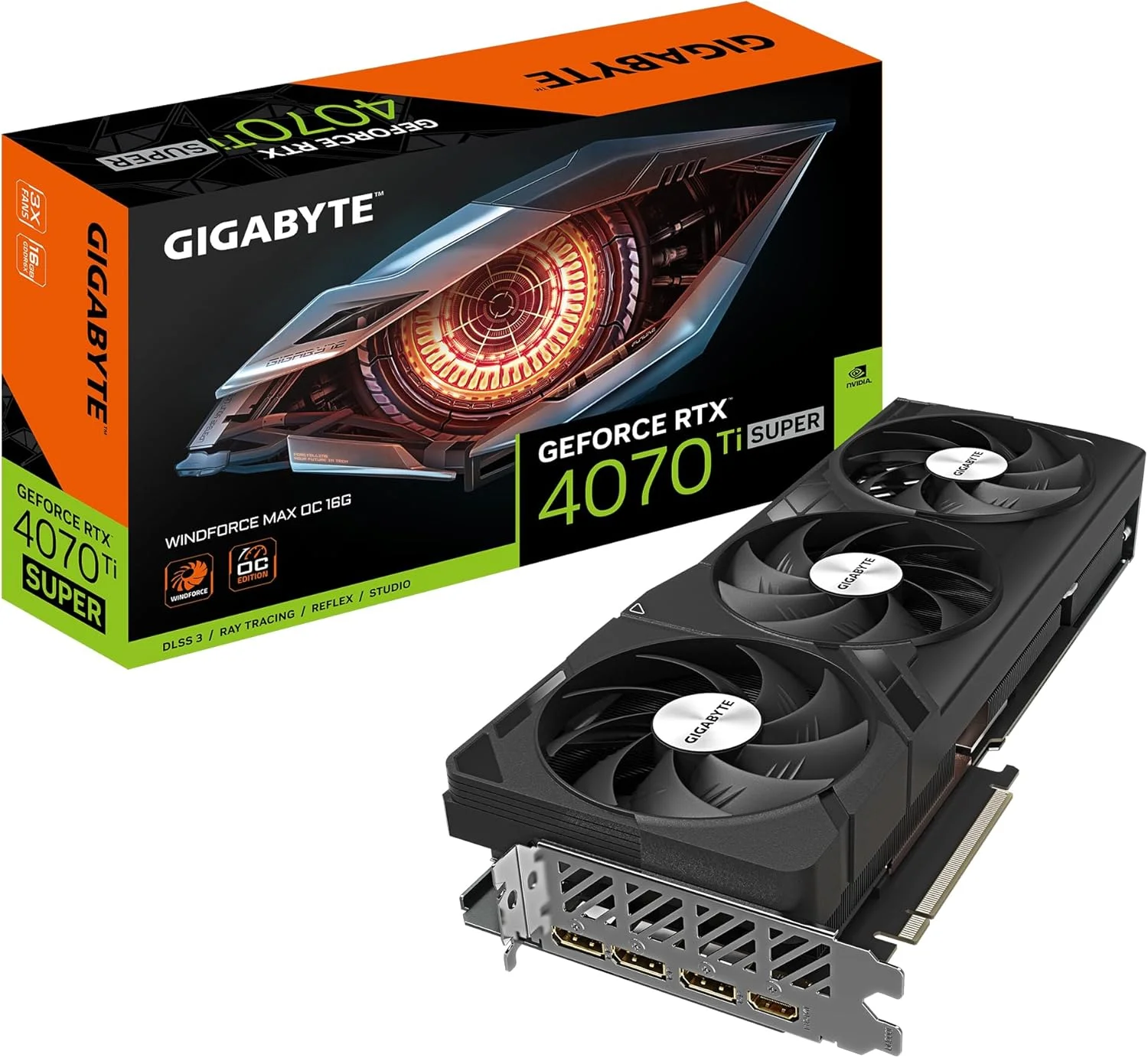 کارت گرافیک گیگابایت GeForce RTX 4070 Ti SUPER WINDFORCE MAX OC - حافظه 16 گیگابایت GDDR6X، 256 بیت، PCI-E 4.0، هسته 2655 مگاهرتز، 3 پورت DisplayPort 1.4a، 1 پورت HDMI 2.1a، NVIDIA DLSS 3، GV-N407TSWF3MAX OC-16GD کارت گرافیک گیگابایت GeForce RTX 4070 Ti SUPER WINDFORCE MAX OC - حافظه 16 گیگابایت GDDR6X، 256 بیت، PCI-E 4.0، هسته 2655 مگاهرتز، 3 پورت DisplayPort 1.4a، 1 پورت HDMI 2.1a، NVIDIA DLSS 3، GV-N407TSWF3MAX OC-16GD