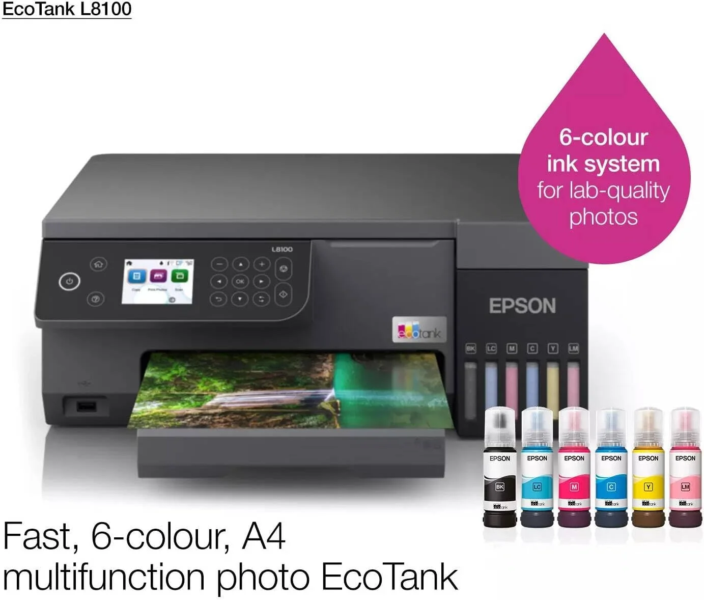 پرینتر عکس مخزن دار اپسون EcoTank L8100، 6 رنگ، پرینتر عکس مخزن دار A4، با قابلیت کپی و اسکن، وای فای، مناسب برای امارات