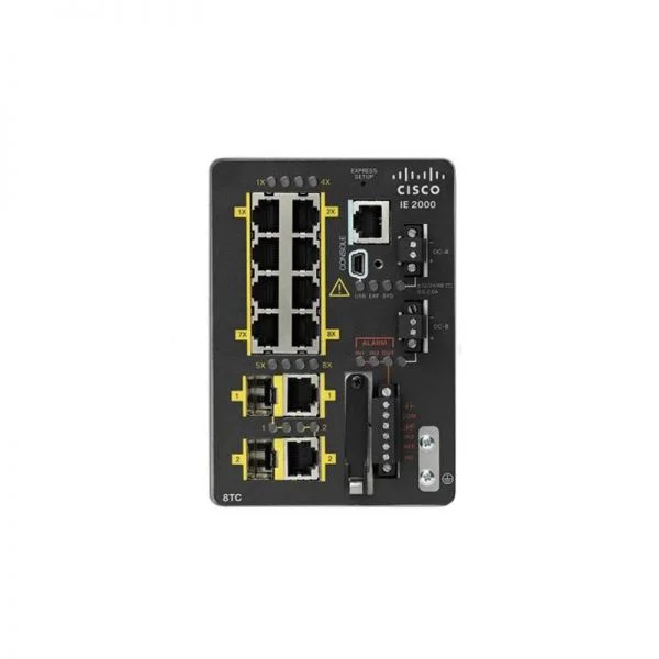 سوئیچ سیسکو IE 2000 مدل IE-2000-8TC-B، دارای 8 پورت 10/100Base-T، دو پورت FE SFP و دو پورت کمبو FE