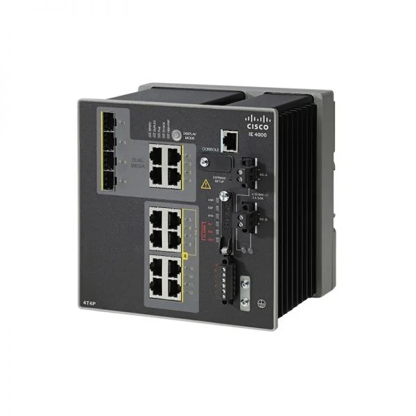 سوئیچ سیسکو IE 4000 مدل IE-4000-4T4P4G-E، دارای 4 پورت 10/100M RJ45، 4 پورت PoE و 4 پورت 1G Combo
