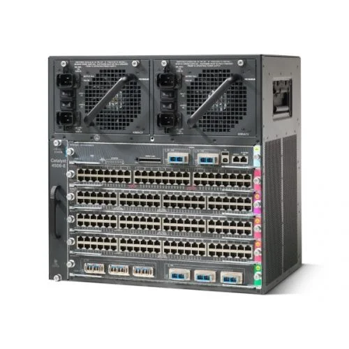 سوییچ سیسکو 4500E مدل WS-C4506E-S6L-96V+، دارای 96 پورت 10/100/1000Base-T و 2 عدد سوپروایزر، فقط شاسی