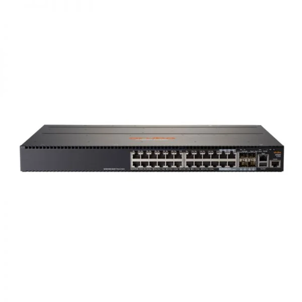 سوئیچ Aruba 2930M مدل JL324A، دارای 24 پورت Smart Rate PoE+، یک اسلات توسعه و بدون فن و منبع تغذیه