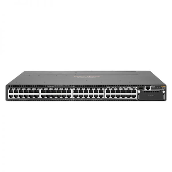 سوئیچ Aruba 3810M مدل JL072A، دارای 48 پورت گیگابیتی و 1 اسلات توسعه، بدون فن و منبع تغذیه