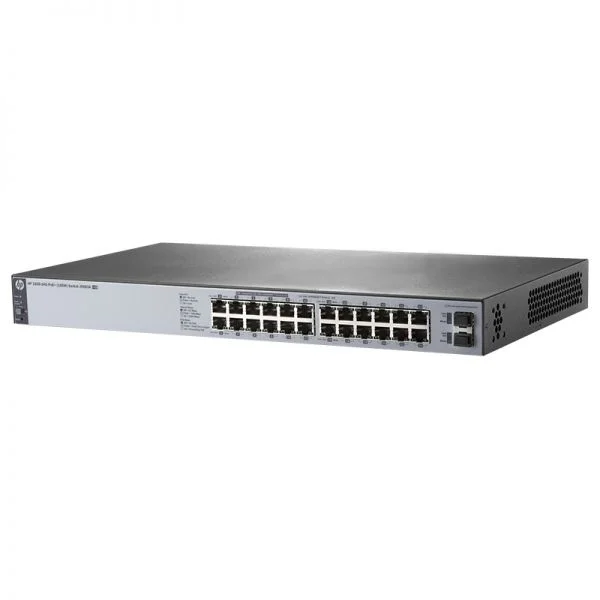 سوئیچ Aruba HPE 1820-24G-PoE+ مدل J9983A، دارای 24 پورت گیگابیتی PoE+ و توان 185W، بدون فن