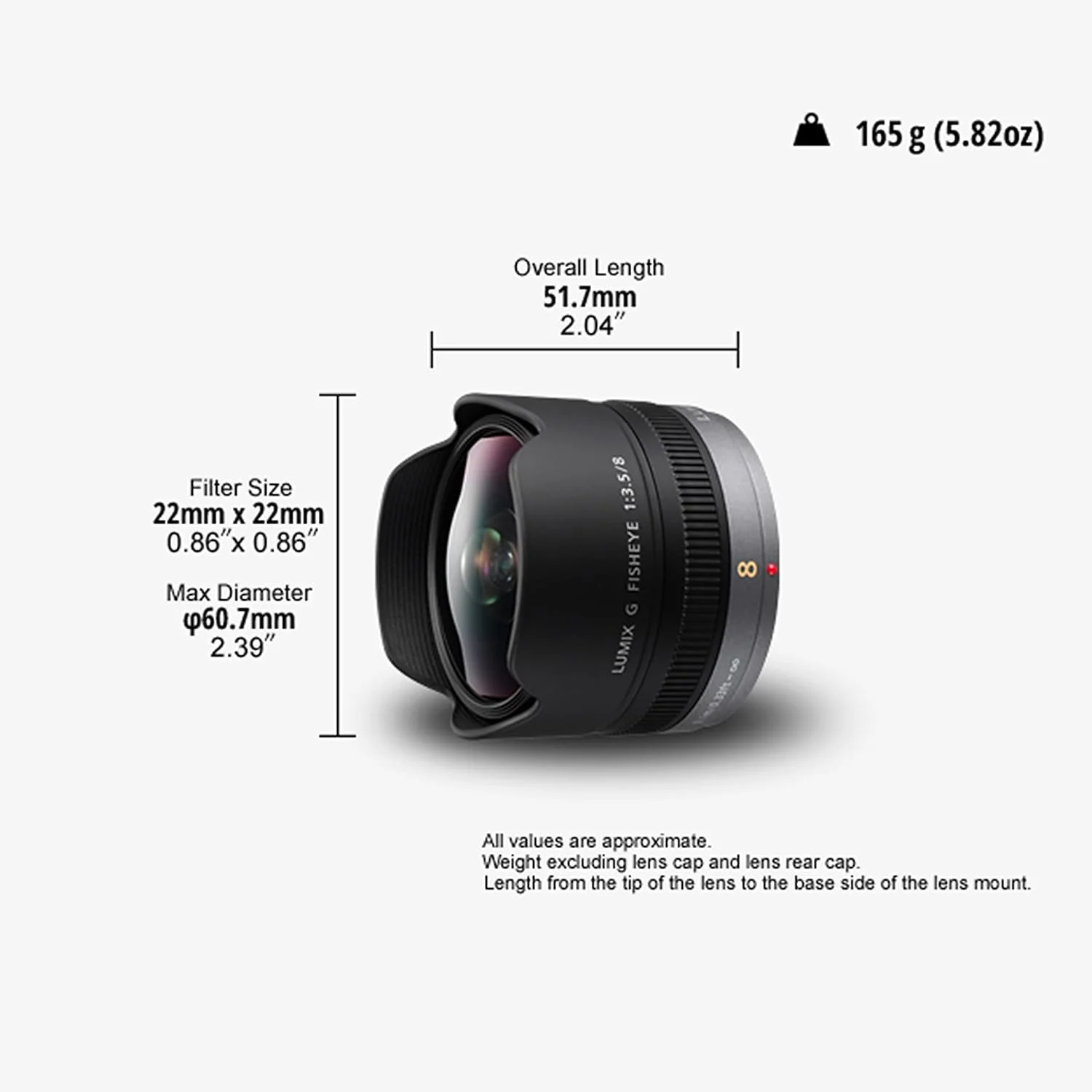 لنز پاناسونیک H-F008E LUMIX G Fisheye 8 mm F3.5 (معادل 16 میلی‌متر در قطع KB، کوچک و سبک، زاویه دید 180 درجه) مشکی