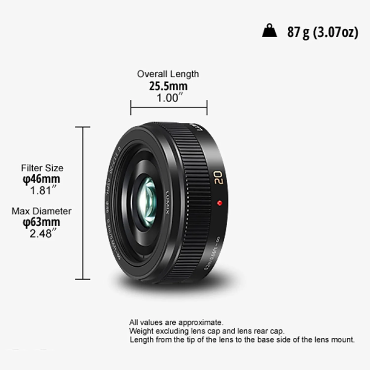 لنز پاناسونیک H-H020A LUMIX G با فاصله کانونی ثابت 20 میلی‌متر F1.7 II ASPH. (لنز پنکیکی، سایز فیلتر 46 میلی‌متر، زاویه دید 57 درجه) مشکی