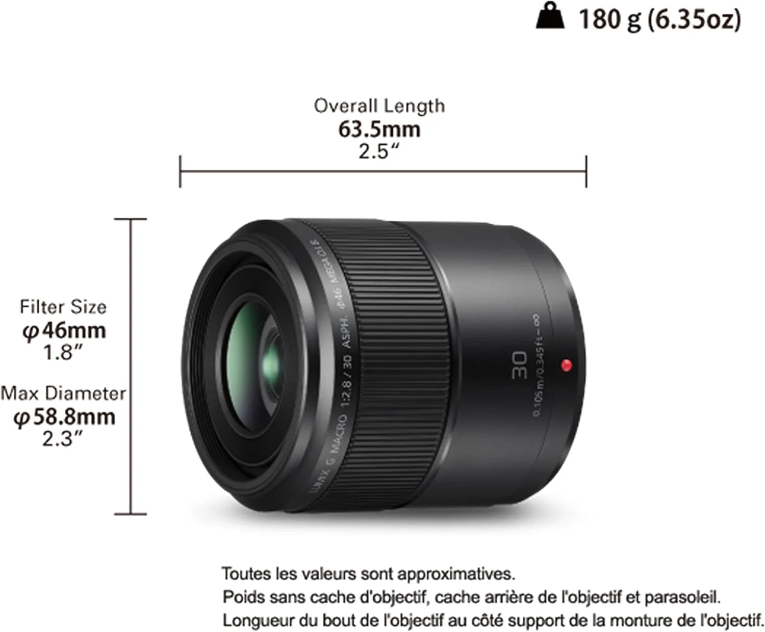لنز ماکرو پاناسونیک مدل H-HS030E LUMIX G 30 میلی‌متر F2.8 Asph O.I.S.، تثبیت‌کننده تصویر، زاویه دید 40 درجه، 46 میلی‌متر، مشکی