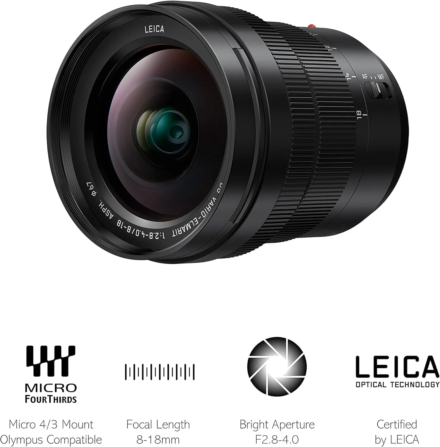 لنز پاناسونیک لایکا DG مدل H-E08018، Vario-Elmarit 8-18 mm/F2.8-4.0 ASPH مشکی