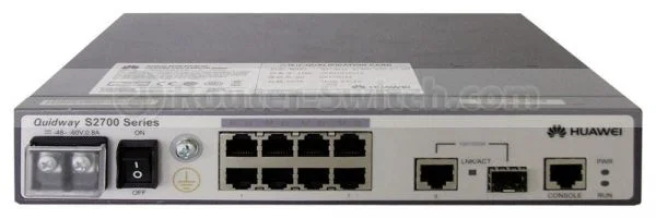 سوئیچ Huawei S2700 مدل S2700-9TP-EI-DC، دارای 8 پورت 10/100Base-T/1 پورت ترکیبی GE/DC -48V