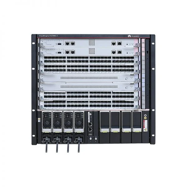 شاسی سوئیچ سری Huawei S12700E مدل ET1BS12704E0، دارای 4 اسلات، جریان هوای عمودی، بدون فن و منبع تغذیه