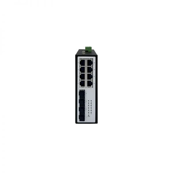 سوئیچ صنعتی غیر مدیریتی PoE سری MRD R37 مدل SDS300-A12P4080P، دارای 4 پورت SFP با سرعت 100/1000BaseX، 8 پورت PoE با سرعت 10/100/1000BaseT