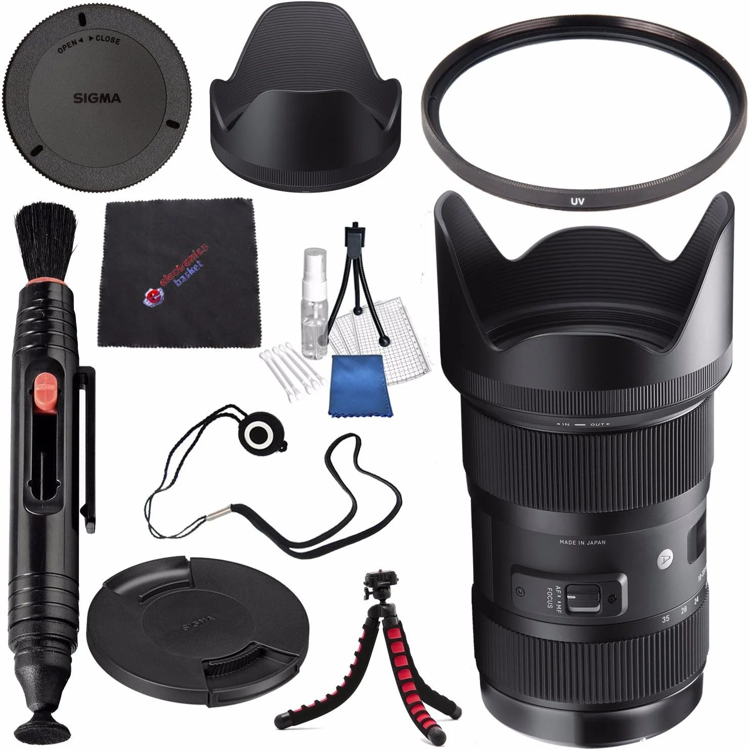 لنز سیگما 18-35mm f/1.8 DC HSM Art برای کانن #210101 + قلم تمیز کننده لنز + پارچه تمیز کننده میکروفیبر + نگهدارنده درب لنز + کیت تمیز کننده لوکس + بسته سه پایه انعطاف پذیر (مدل بین المللی)